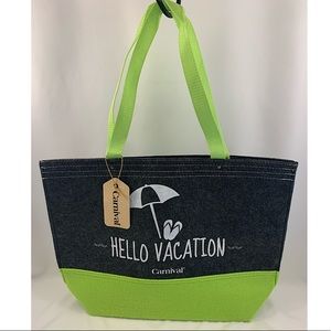 NWT Carnival Cruise Line Gray Lime Green Tote Bag